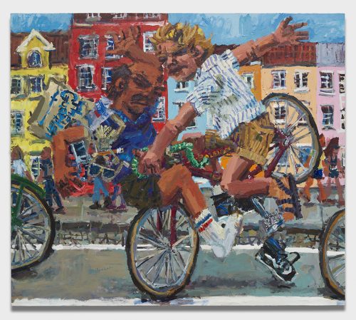 A person riding on the back of a bicycle Description automatically generated