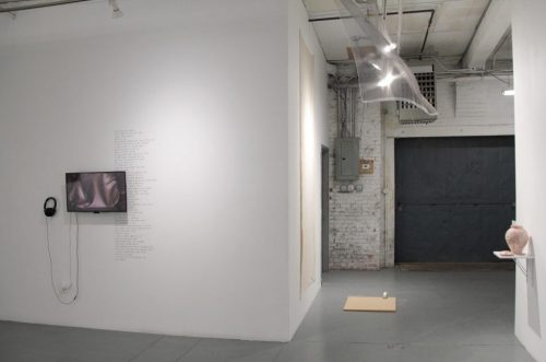 The process of calculating one’s position, 2019 (Installation view with works by Martin Vongrej, Jiin You, Tavi Meraud and Ella Weber). Photo courtesy: NARS Foundation