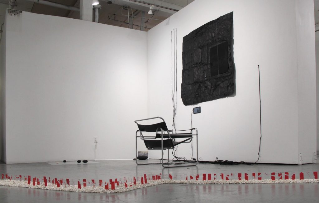 The process of calculating one’s position, 2019 (Installation view with works by Fiona McGurk, Dominique Duroseau and Tavi Meraud). Photo courtesy: NARS Foundation