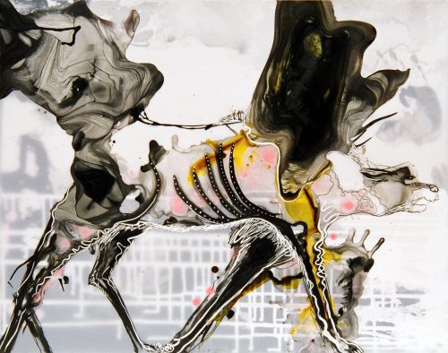 A dog in the snow Description automatically generated