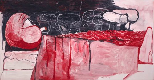 A painting of a person in a red dress Description automatically generated with medium confidence