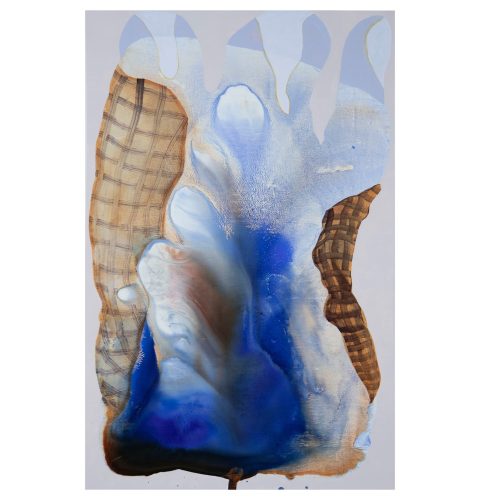 A blue and brown abstract painting Description automatically generated