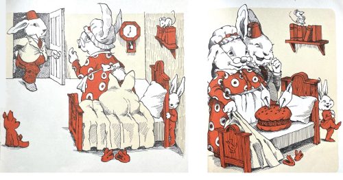 A couple of rabbits in bed Description automatically generated