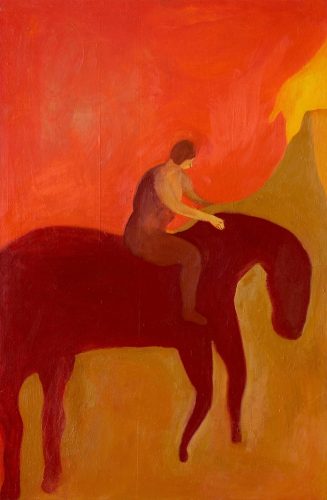 A painting of a person riding a horse Description automatically generated