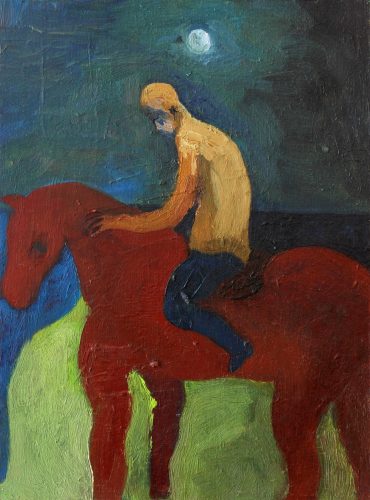 A painting of a person riding a horse Description automatically generated