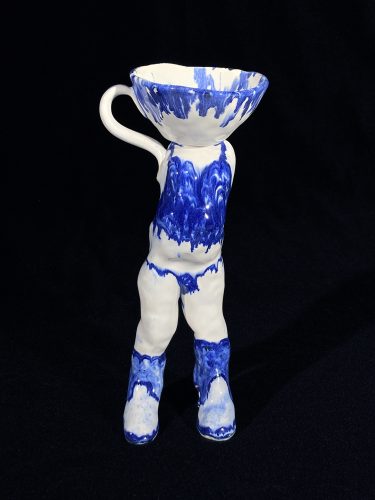 A blue and white sculpture Description automatically generated