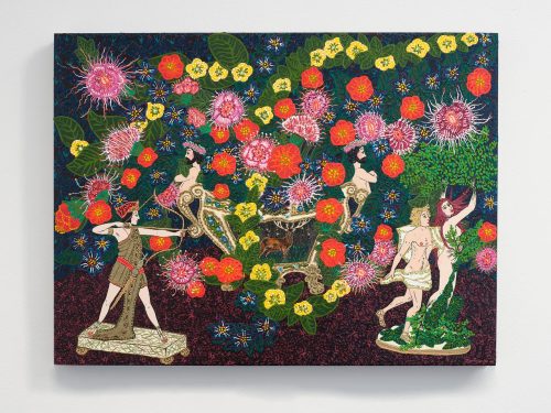 A painting of people and flowers Description automatically generated