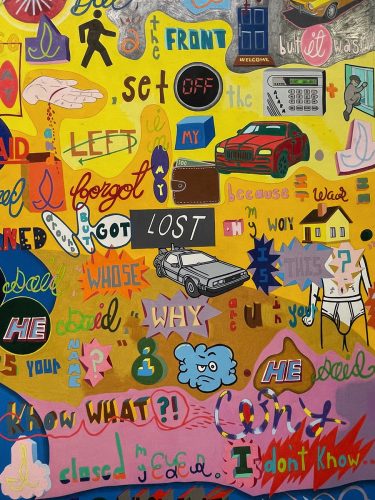 A wall with many different colored stickers Description automatically generated