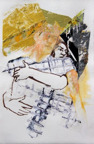 A painting of a person hugging Description automatically generated