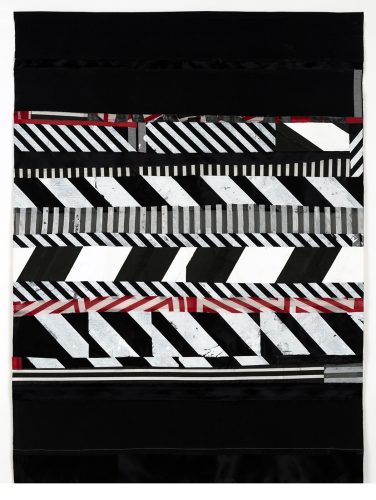 A black and white striped fabric Description automatically generated