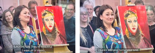 A collage of a person and a painting Description automatically generated