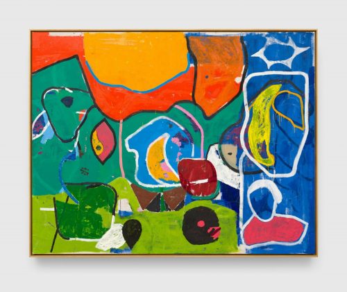 A painting by Joe Bradley, titled Flat Earth, dated 2023 to 2024.