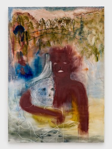 A painting of a person and a dog Description automatically generated