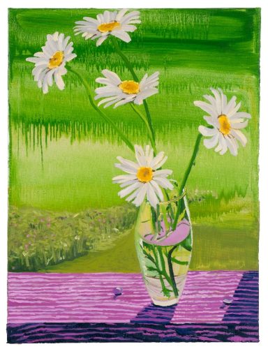 A painting of flowers in a vase Description automatically generated