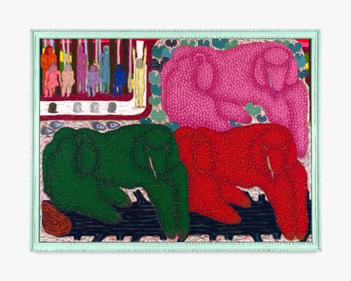 A group of elephants in different colors Description automatically generated
