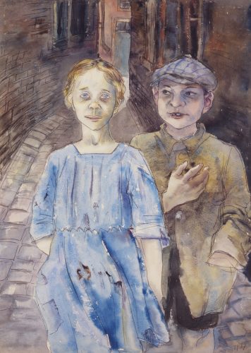 A painting of a child and child Description automatically generated