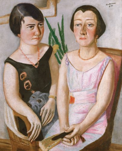 A painting of two women sitting in a chair Description automatically generated