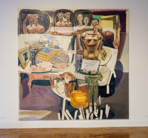 A painting of a person sitting in a chair Description automatically generated