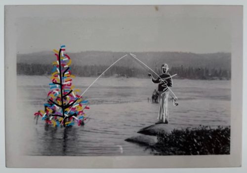 A person fishing in water Description automatically generated