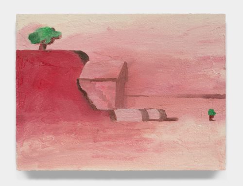 A painting of a red hill Description automatically generated