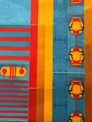 A colorful rug with red and blue stripes AI-generated content may be incorrect.