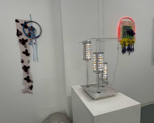 A display of lights on a white surface AI-generated content may be incorrect.