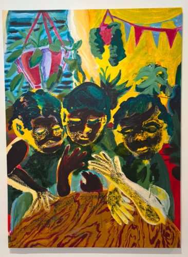 A painting of a group of children AI-generated content may be incorrect.