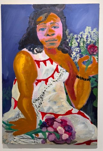 A painting of a person holding a flower AI-generated content may be incorrect.