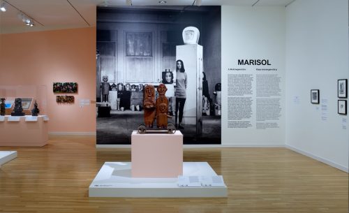 A museum with a display of art AI-generated content may be incorrect.