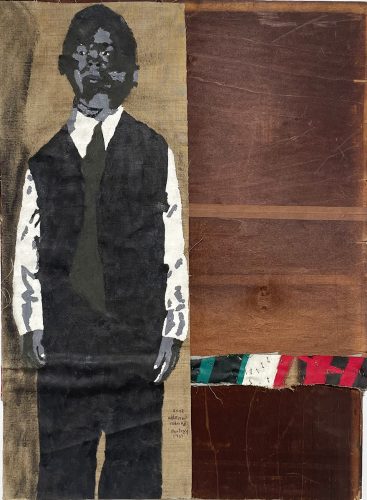 A painting of a person in a suit and tie AI-generated content may be incorrect.