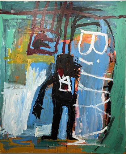 A painting of a person standing in front of a wall AI-generated content may be incorrect.