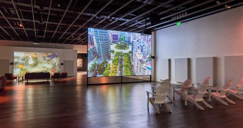 A large screen in a room AI-generated content may be incorrect.