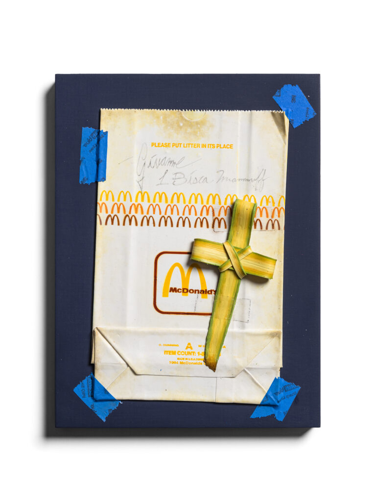 John Avelluto, Nonno Corrado, Acrylic paint on panel with integrated sound component (Sonos speakers), 9” x 12”; speaker dimensions variable, 2025