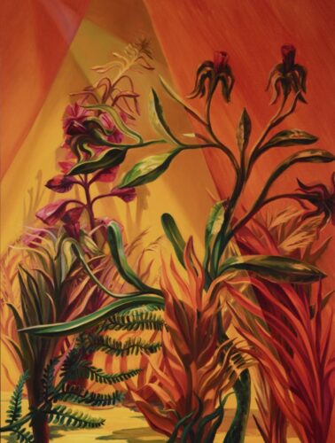 Rachel MacFarlane, After Burn, 2025, oil on linen, 36 x 27 inches, (photo courtesy of Hollis Taggart Downtown)