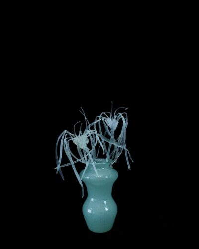 Gloria Fan Duan, Hybrid No. 13, 2026. Resin, steel pins, glass, monofilament, perfume, 10.5 × 5.5 × 6 inches ©Gloria Fan Duan, courtesy of Fou Gallery