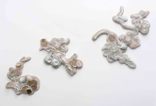 This image has an empty alt attribute; its file name is 4.-Nancy-Cohen-and-Anna-Boothe.-Silted-Archive.-Total-length-97-inches-1024x698.jpg Nancy Cohen and Anna Boothe. Silted Archive, Three-part installation: 70 x 97 x 5 inches, 2026, Glass and wood. Photo credit of the artists