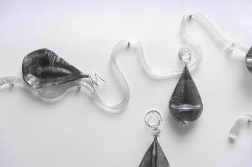 Nancy Cohen, Anna Boothe, Recordings, detail, 46 x 73 x 5 inches, Glass and metal. 2025. Photo credit of the artists