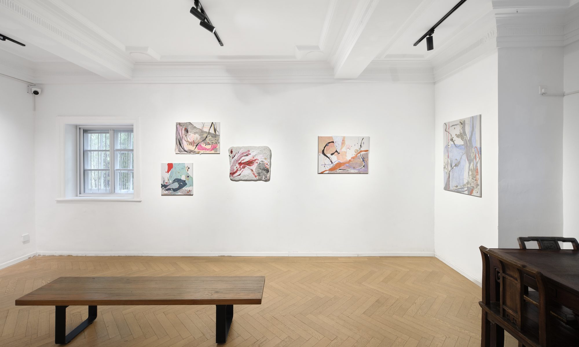 Installation view of After Throwing, featuring works by Yuqian He.