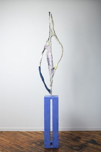 Alexis Granwell, Held, 94 x 16 x 10 inches, handmade paper, linen pulp paint, papier-mâché, steel, 2026