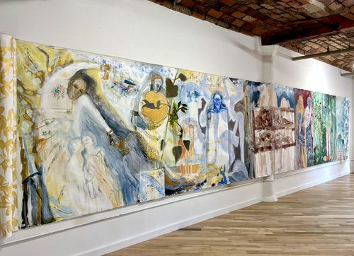 Irit Baniel, 72 x 385 inches, Thirty Two Foot Painting, mixed media, 2026, photo courtesy artist